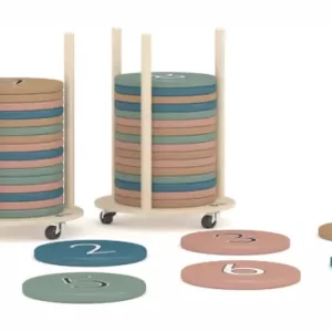 FIGURE ROUND CUSHION(1-40) Rack:Ф40xH72cm（with wheels） Cushion:Ф30xH3cm PU and Foam; plywood and Birch wood