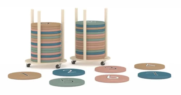 FIGURE ROUND CUSHION(1-40) Rack:Ф40xH72cm（with wheels） Cushion:Ф30xH3cm PU and Foam; plywood and Birch wood