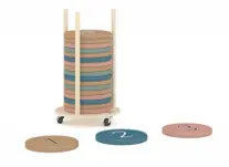 FIGURE ROUND CUSHION (1-20) RACK: 40XH72CM (WITH WHEELS) CUSHION: 30XH3CM PU AND FIAM, PLAYWOOD AND BIRCH WOOD