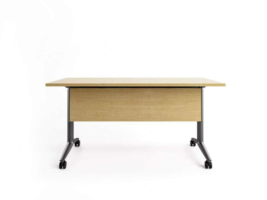 MESAS Mesa Mobinova modelo EZZE, versión FOLDING TABLE, acabado MFC TABLE TOP, MFC MODESTY PANEL, ALUMINIUM SUPPORT BASE, ADJUSTABLE CONNECTING BEAMS, PU CASTORS WITH BRAKING. Medidas: W1200 x D600 x H745 · 272-4EF1-WK