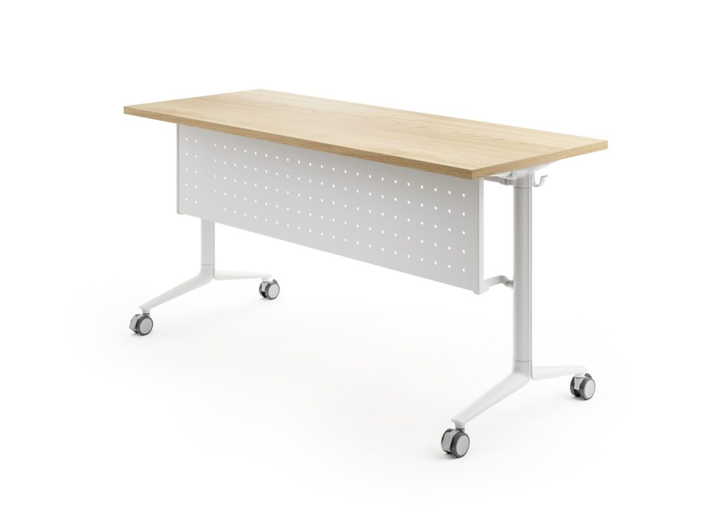 MESAS Mesa Mobinova modelo EZZE, versión FOLDING TABLE, acabado MFC TABLE TOP, MFC MODESTY PANEL, ALUMINIUM SUPPORT BASE, ADJUSTABLE CONNECTING BEAMS, PU CASTORS WITH BRAKING. Medidas: W1200 x D600 x H745 · 272-4EF1-WW